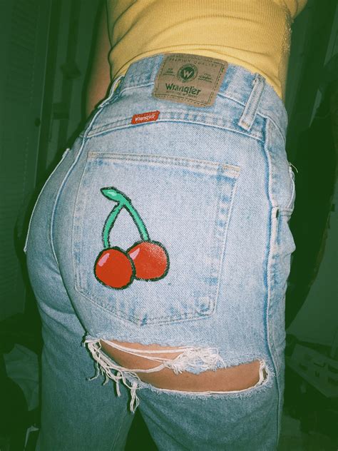 Painted Cherry On Jean Pocket Rip On Jean Butt Painted Shorts Painted Jeans Diy Jeans Denim