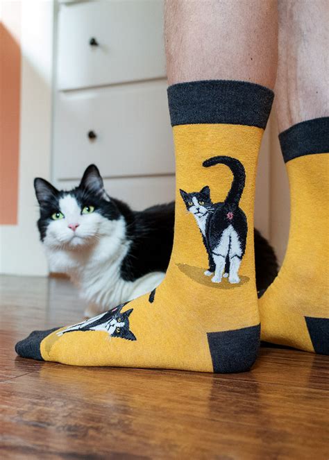 Tuxedo Cat Butt Mens Socks Funny T For Cat Lover Cute But Crazy