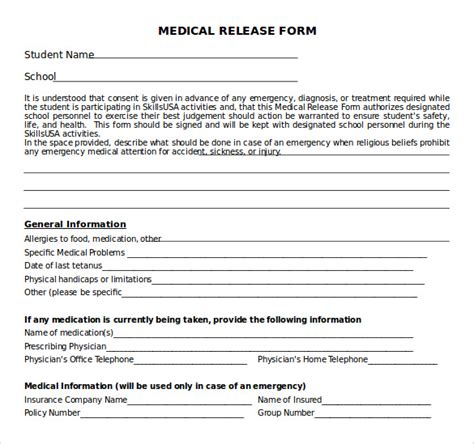 Medical Release Form For Childcare Free Printable Printable Forms