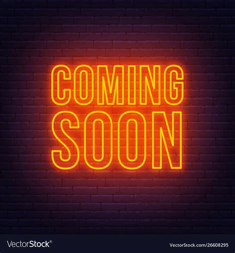 Coming soon neon sign on a brick wall background Vector Image