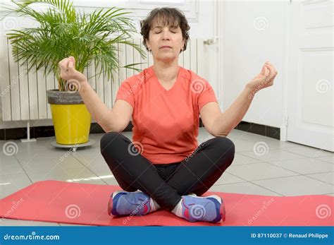 Brunette Mature Woman Doing Yoga Exercises Stock Image Image Of Health Caucasian 87110037