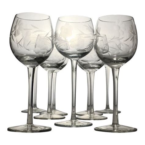 vintage etched crystal stemware set of 9 crystal stemware etched wine glasses crystals