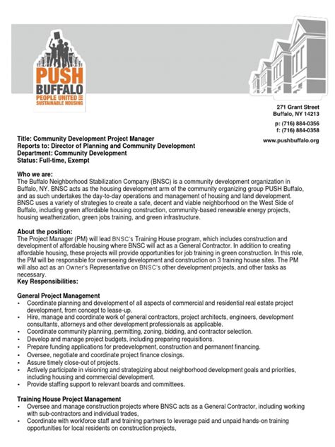 Comm Development Project Manager Job Posting General Contractor