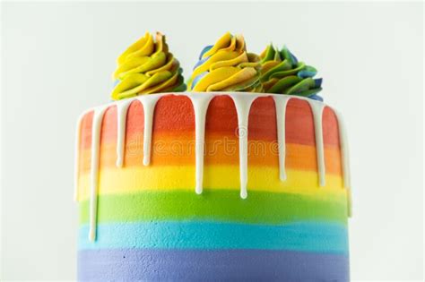 Rainbow Cake Textured Background Birthday Cake With Multicolored Cream