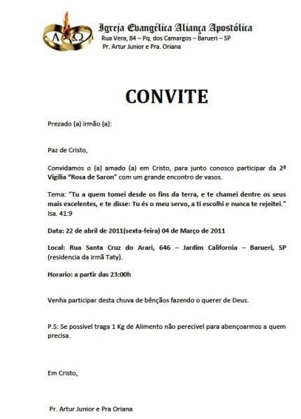 Carta Convite De Igreja Evangelica Igreja Evangelica Convite