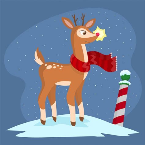 Rudolph The Reindeer In North Pole Premium Vector