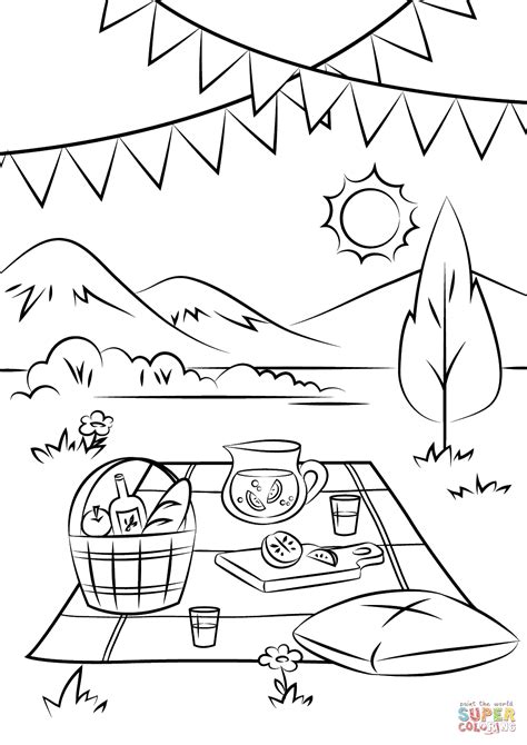 These activities are adaptable for other themes and holidays listed within the lesson plans. Picnic Scene coloring page | Free Printable Coloring Pages