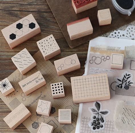 Simple Geometric Shapes Rubber Stamp Wooden Stamp Set Etsy