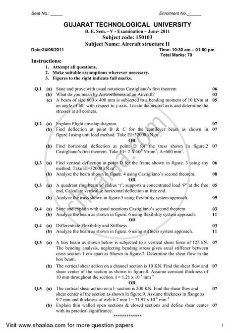 These question papers come along with the answer key and detailed solutions for each question. Aircraft Structure 2 2010-2011 Bachelor of Engineering in Aeronautical Engineering Semester 5 ...
