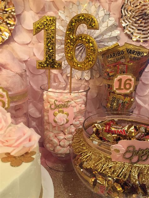 Pink And Gold Sweet Sixteen Candy Table Sweet 16 Party Themes Sweet 16