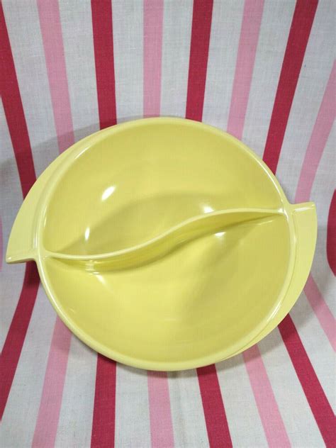 Charming Mid Century Boonton Melmac Yellow Atomic Winged Divided Serving Bowl Serving Bowls