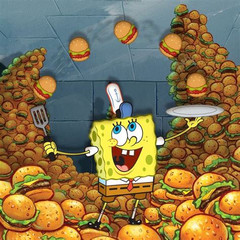 An Animated Spongebob Character Surrounded By Hamburgers