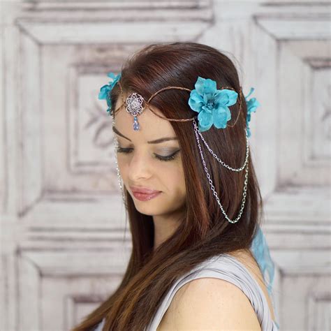 Aqua Blue Elven Crown Elven Headdress Blue Fairy Headpiece Etsy