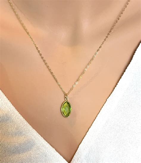 August Birthstone Necklace Peridot Necklace Dainty Simple Gemstone
