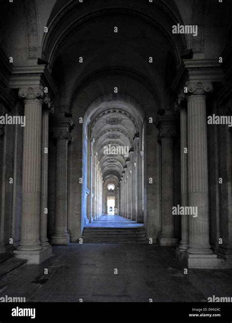 Entrance Corridor On The North Face Of The Louvre Museum In Paris Stock