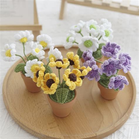Mini Crochet Daisy Flower Pot Finished Crochet Flowers Pot - Etsy