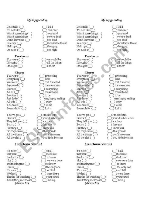 english worksheets my happy endind song activity