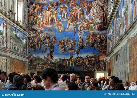Visitors In The Sistine Chapel In The Vatican Museum In Vatican