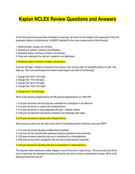 Kaplan NCLEX Review Questions and Answers - Browsegrades