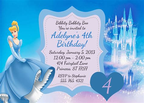 Create Easy Cinderella Birthday Invitations Printable Cinderella