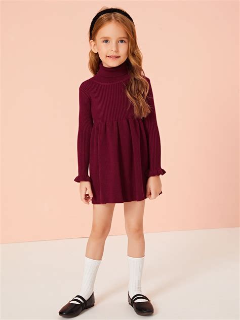Toddler Girls Turtleneck Flounce Sleeve Sweater Dress Sponsored Aff