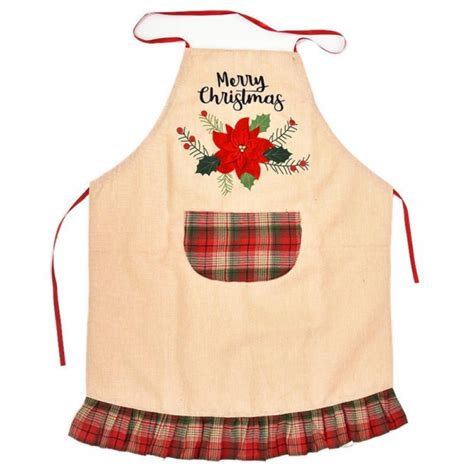 Christmas Apron Flower Embroidered Holiday Kitchen Apron For Christmas Dinner Party