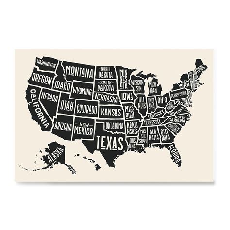 United States Black White Map With States And State Names Free Map Of