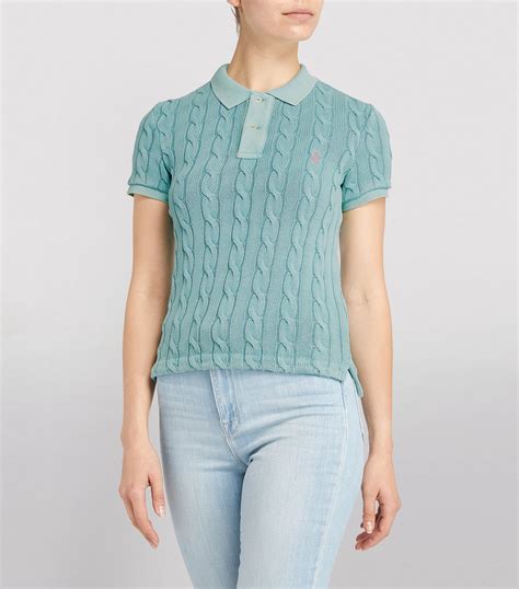 Womens Polo Ralph Lauren Green Cable Knit Polo Shirt Harrods Uk
