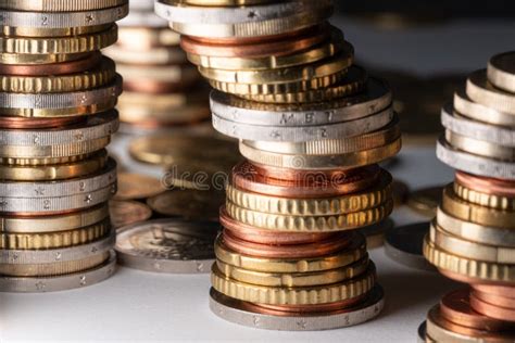 Piled Up Euros Coins In Different Denominations Stock Photo Image Of
