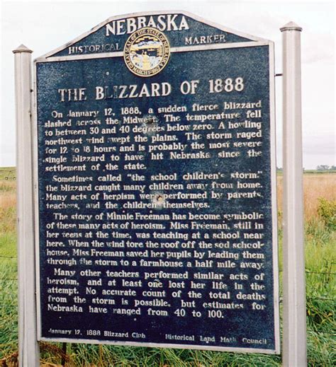 Nebraska Historical Marker The Blizzard Of 1888 Valley E Nebraska