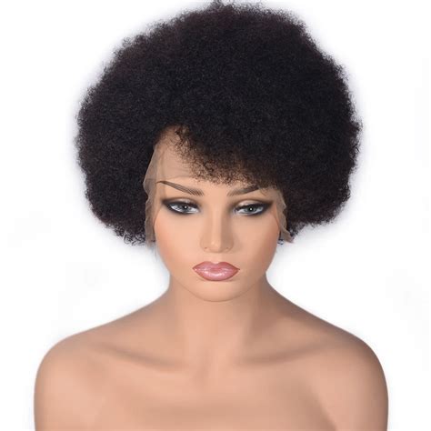 Short Afro Kinky Curly Full Lace Wigs Natural Color Brazilian Remy Human Hair Wigs For Black