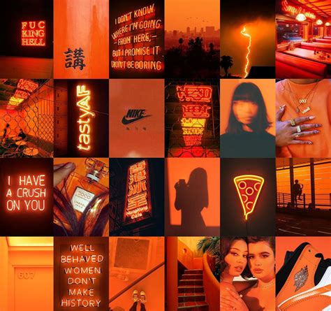 100 Pcs Orange Wall Collage Kit Neon Orange Aesthetic Etsy