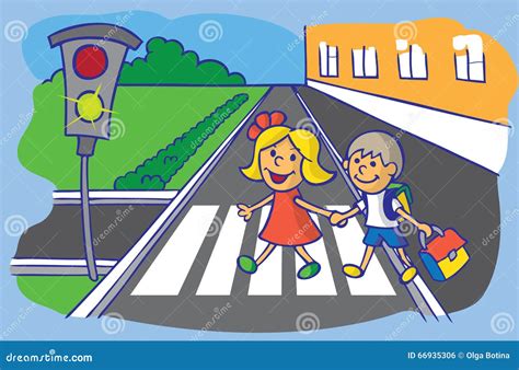 Schoolchild Crossing At Pedestrian Crossing Stock Vector Image 66935306