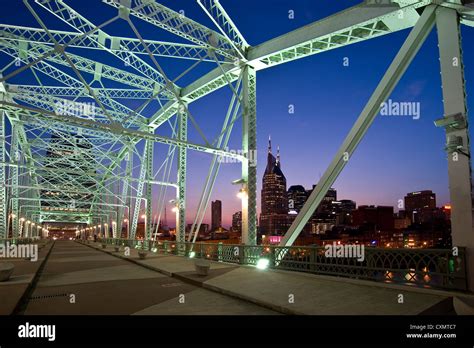 Bridge And Nashville Skyline At Sunset Nashville Tennessee Stock Photo