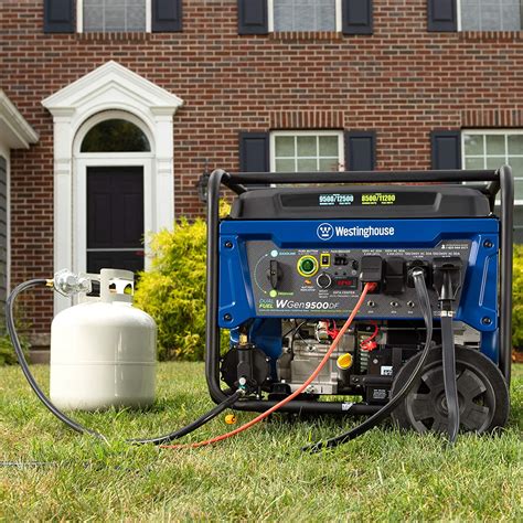 It produces up to 9,500 peak watts and 7,500 running watts, running for up to 11 hours on 6.6 gal. Westinghouse Outdoor Power Equipment WGen9500DF Dual Fuel ...