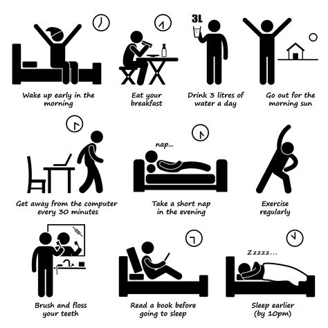 Healthy Lifestyles Daily Routine Tips Stick Figure Pictogram