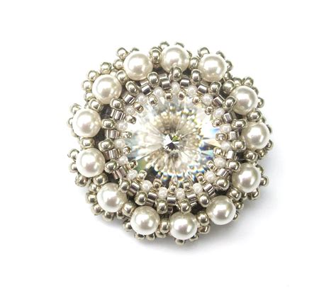 Brooch Swarovski Crystal And White Pearl Beaded Brooch Pin