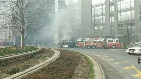 Nypd Truck Hauling Barricades Catches Fire In Columbus Circle Abc7