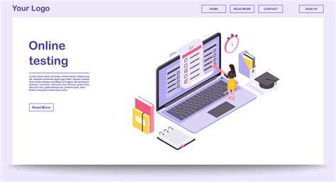 Online Testing Webpage Vector Template With Isometric Illustration
