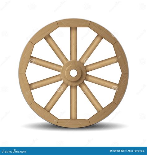 Realistic Wooden Wheel For Cart Old And Retro Isolated On White