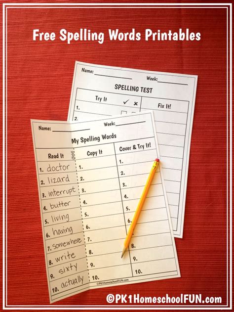 Two Spelling Words Worksheets With A Pencil On Top And The Title Free