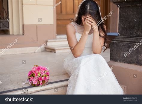 Hopeless Bride Crying Outside A Church After Being Stood Up On Her