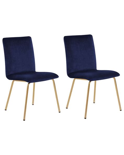 Set Of 2 Velvet Dining Chairs Navy Blue Rubio Belianies