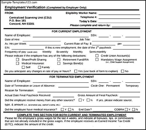 employee verification form    sample templates