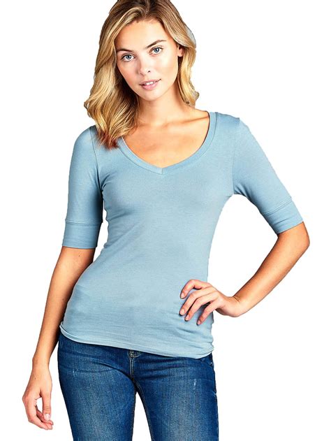 snj women s basic elbow sleeve v neck cotton t shirt plain top plus size available fast