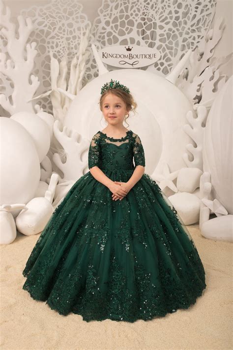 Emerald Green Flower Girl Dress Birthday Wedding Party