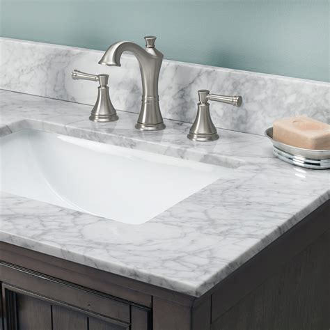 Luxury bathroom in black and white. Carrara White Marble Vanity Tops - Foremost Bath