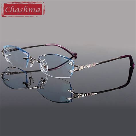 Chashma Brand Eyeglasses Diamond Trimmed Rimless Glasses Titanium