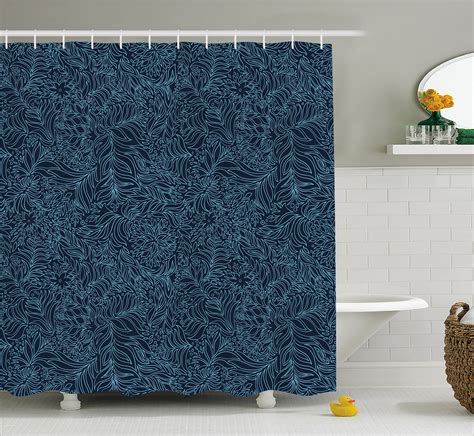 Navy And Teal Shower Curtain Abstract Artistic Flourish Nature