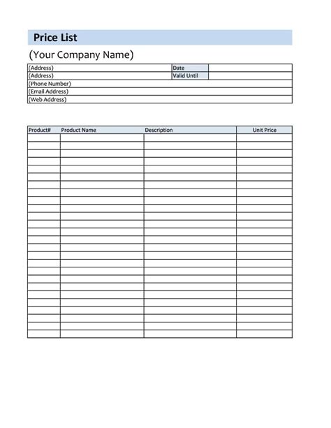 Blank Price List Template Printable Form Templates And Letter
